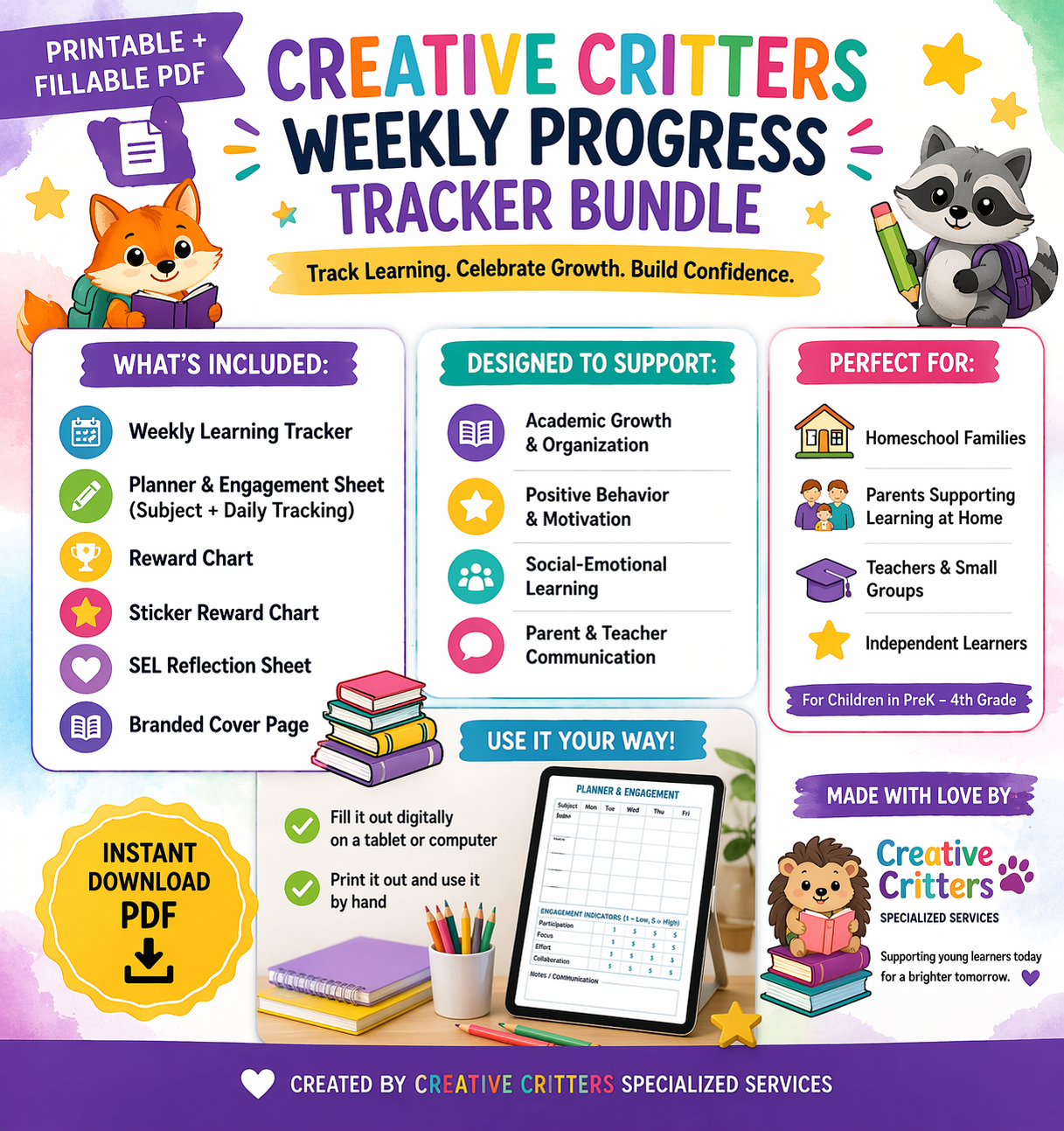 Creative Critters Weekly Progress Tracker Simple Bundle
